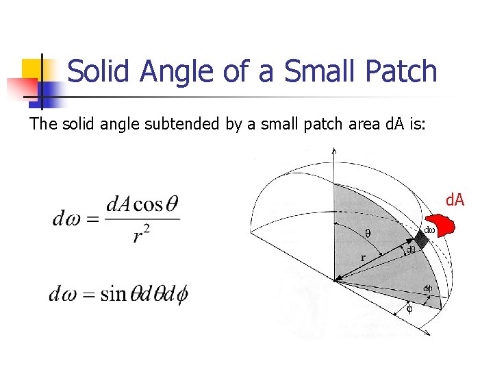 Solid Angle of a Small Patch The solid angle subtended by a small patch