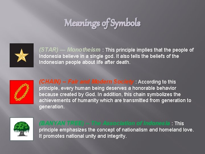 Meanings of Symbols (STAR) — Monotheism : This principle implies that the people of