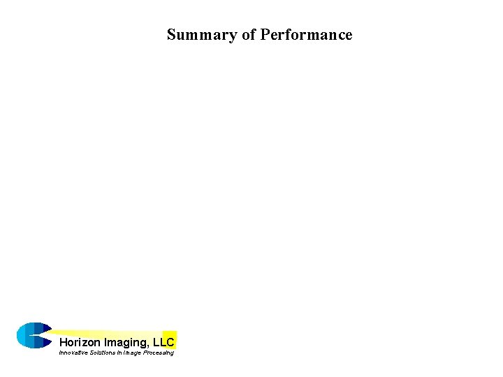 Summary of Performance Horizon Imaging, LLC Innovative Solutions in Image Processing 