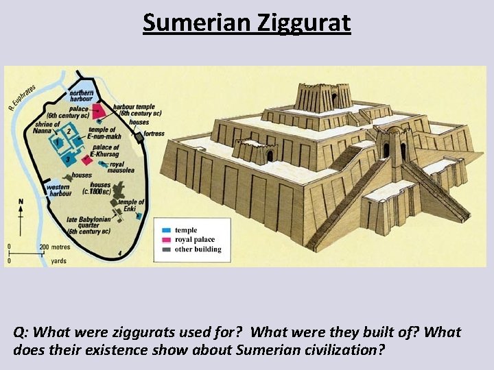 Sumerian Ziggurat Q: What were ziggurats used for? What were they built of? What