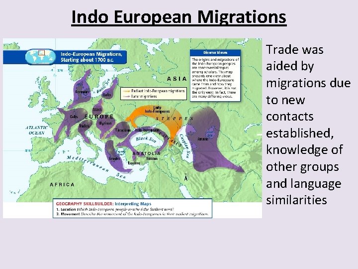 Indo European Migrations Trade was aided by migrations due to new contacts established, knowledge
