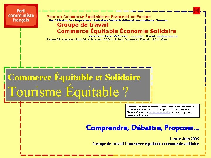 Pour un Commerce Équitable en France et en Europe Une Réflexion, Des Propositions :
