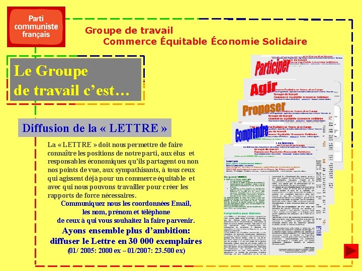 Groupe de travail Commerce Équitable Économie Solidaire Le Groupe de travail c’est… Diffusion de