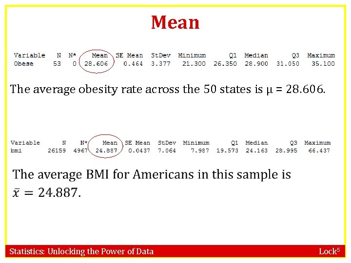 Mean The average obesity rate across the 50 states is µ = 28. 606.