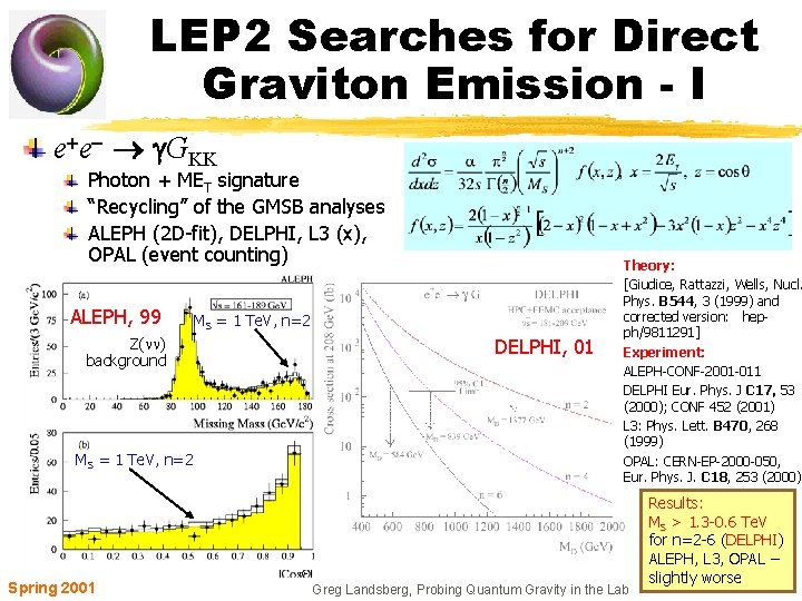 LEP 2 Searches for Direct Graviton Emission - I e+e- g. GKK Photon +