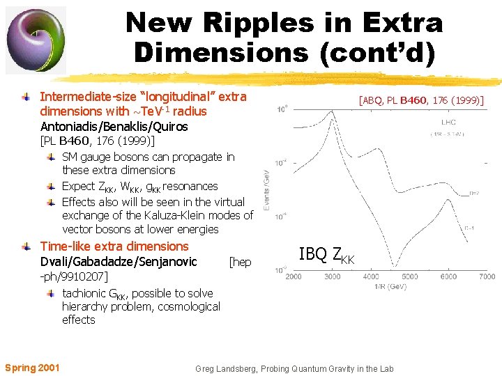 New Ripples in Extra Dimensions (cont’d) Intermediate-size “longitudinal” extra dimensions with Te. V-1 radius