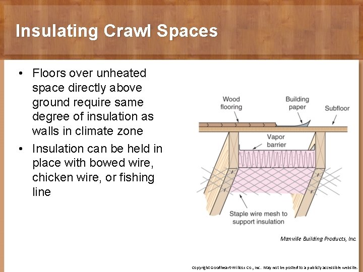 Insulating Crawl Spaces • Floors over unheated space directly above ground require same degree