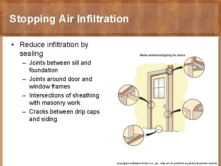 Stopping Air Infiltration • Reduce infiltration by sealing – Joints between sill and foundation