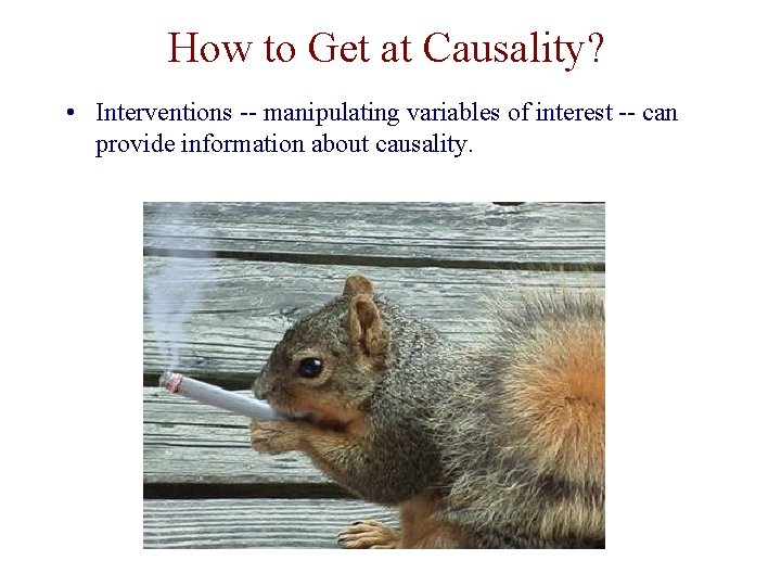 How to Get at Causality? • Interventions -- manipulating variables of interest -- can