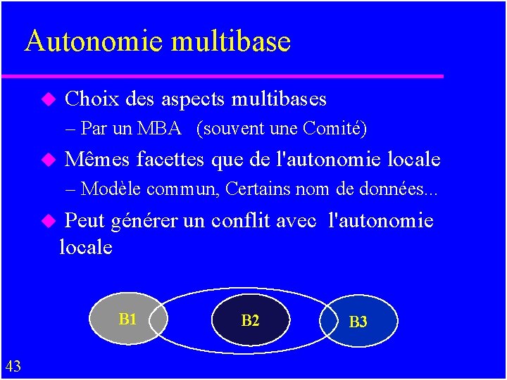 Autonomie multibase u Choix des aspects multibases – Par un MBA (souvent une Comité)