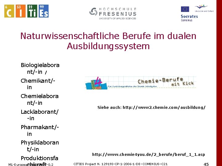 Naturwissenschaftliche Berufe im dualen Ausbildungssystem Biologielabora nt/-in / Chemikant/in Chemielabora nt/-in Lacklaborant/ -in Siehe