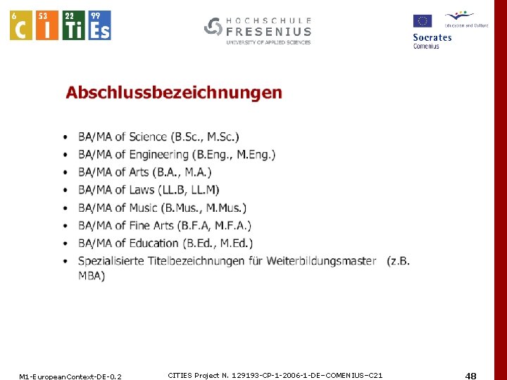 M 1 -European. Context-DE-0. 2 CITIES Project N. 129193 -CP-1 -2006 -1 -DE–COMENIUS–C 21