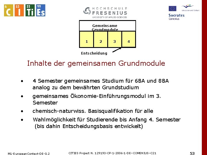 Gemeinsame Grundmodule 1 2 3 4 Entscheidung Inhalte der gemeinsamen Grundmodule • 4 Semester