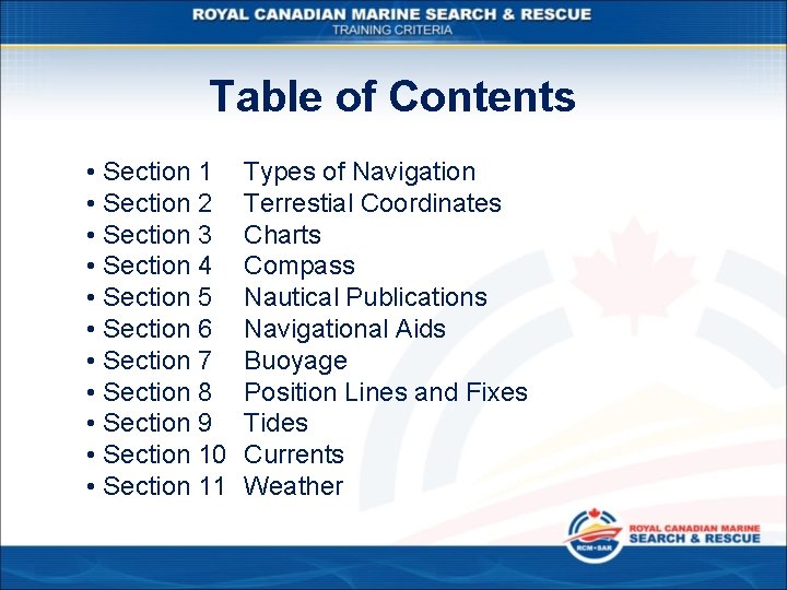 Table of Contents • Section 1 • Section 2 • Section 3 • Section