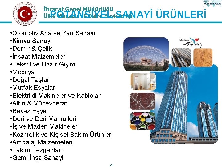 İhracat Genel Müdürlüğü Ülke Masaları-I Daire Başkanlığı POTANSİYEL SANAYİ ÜRÜNLERİ • Otomotiv Ana ve