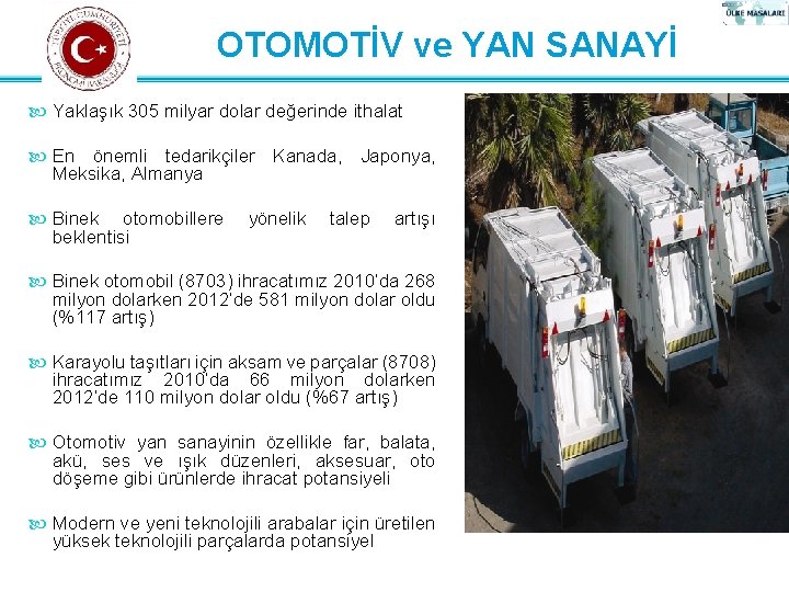 İhracat Genel Müdürlüğü Ülke Masaları-I Daire Başkanlığı OTOMOTİV ve YAN SANAYİ Yaklaşık 305 milyar