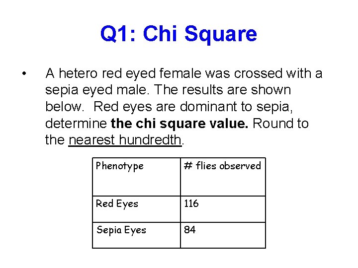 Q 1: Chi Square • A hetero red eyed female was crossed with a