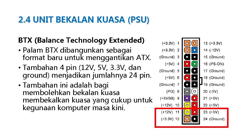 2. 4 UNIT BEKALAN KUASA (PSU) BTX (Balance Technology Extended) • Palam BTX dibangunkan