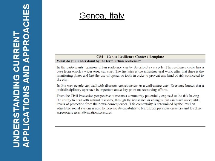 UNDERSTANDING CURRENT APPLICATIONS AND APPROACHES Genoa, Italy 