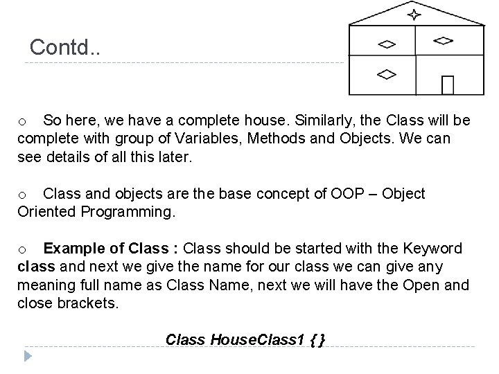 Contd. . o So here, we have a complete house. Similarly, the Class will