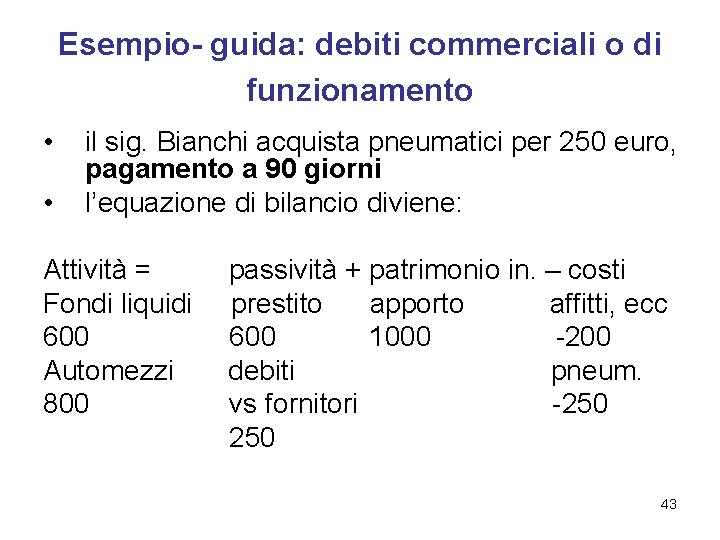 Esempio- guida: debiti commerciali o di funzionamento • • il sig. Bianchi acquista pneumatici