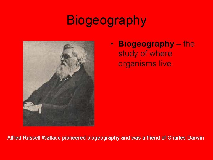 Biogeography • Biogeography – the study of where organisms live. Alfred Russell Wallace pioneered