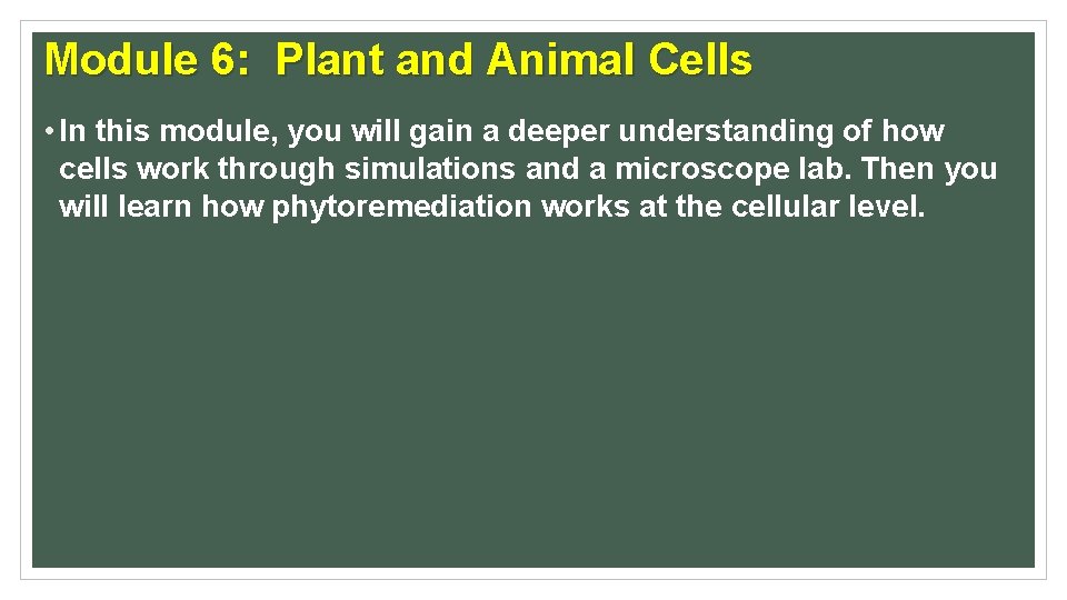 Module 6: Plant and Animal Cells • In this module, you will gain a