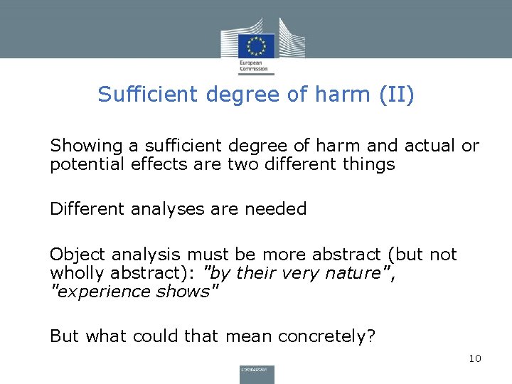Sufficient degree of harm (II) • Showing a sufficient degree of harm and actual