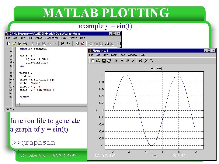 MATLAB PLOTTING example y = sin(t) function file to generate a graph of y