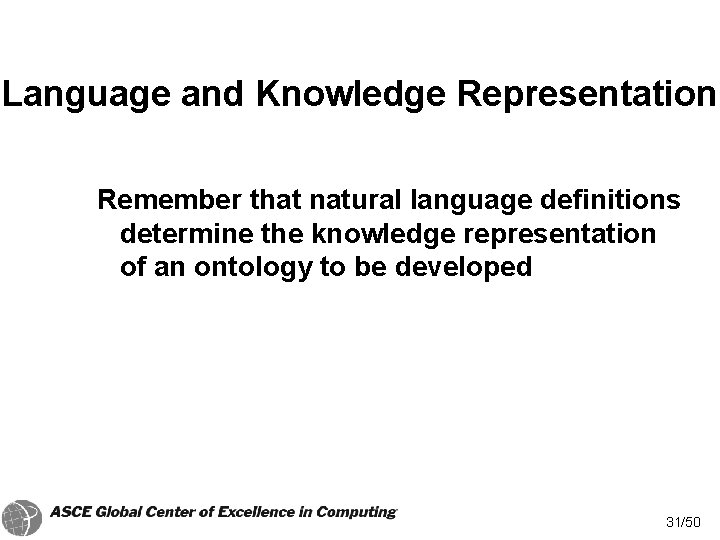 Language and Knowledge Representation Remember that natural language definitions determine the knowledge representation of