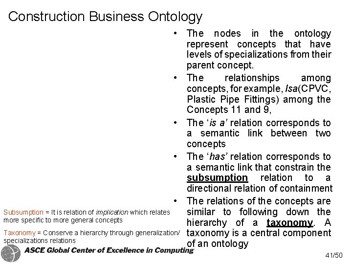 Construction Business Ontology • The nodes in the ontology represent concepts that have levels