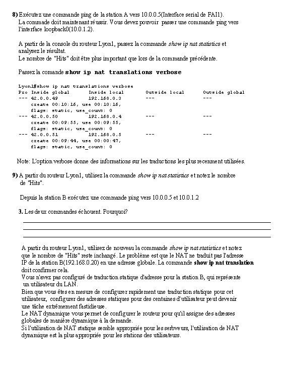 8) Exécutez une commande ping de la station A vers 10. 0. 0. 5(Interface