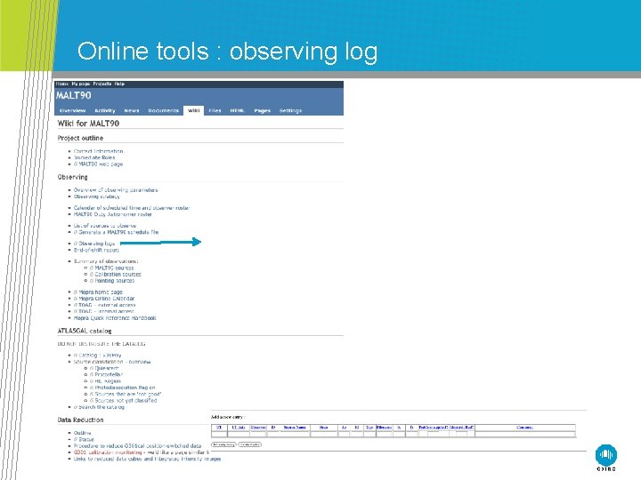 Online tools : observing log 