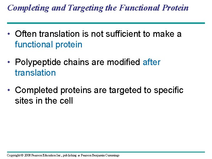 Completing and Targeting the Functional Protein • Often translation is not sufficient to make