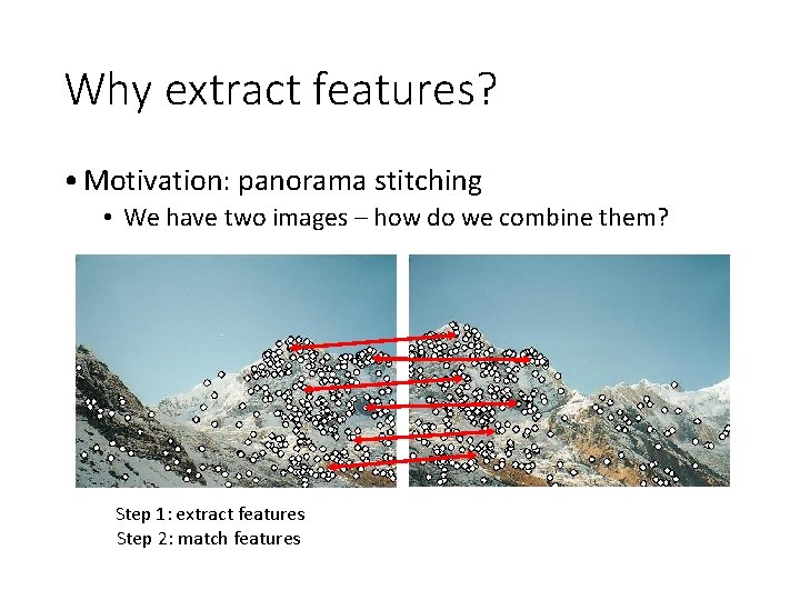 Why extract features? • Motivation: panorama stitching • We have two images – how