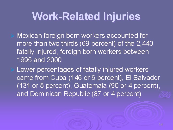 Work-Related Injuries Mexican foreign born workers accounted for more than two thirds (69 percent)