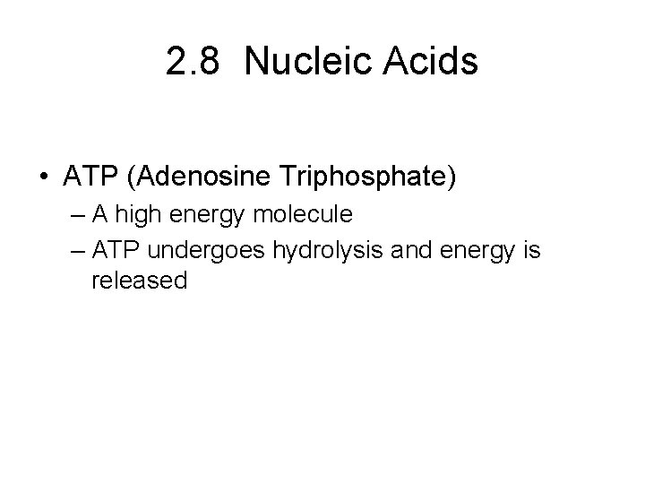 2. 8 Nucleic Acids • ATP (Adenosine Triphosphate) – A high energy molecule –