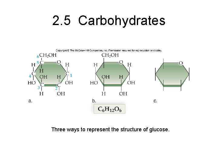 2. 5 Carbohydrates Three ways to represent the structure of glucose. 
