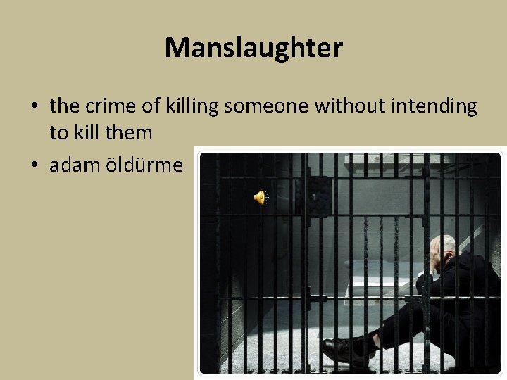 Manslaughter • the crime of killing someone without intending to kill them • adam