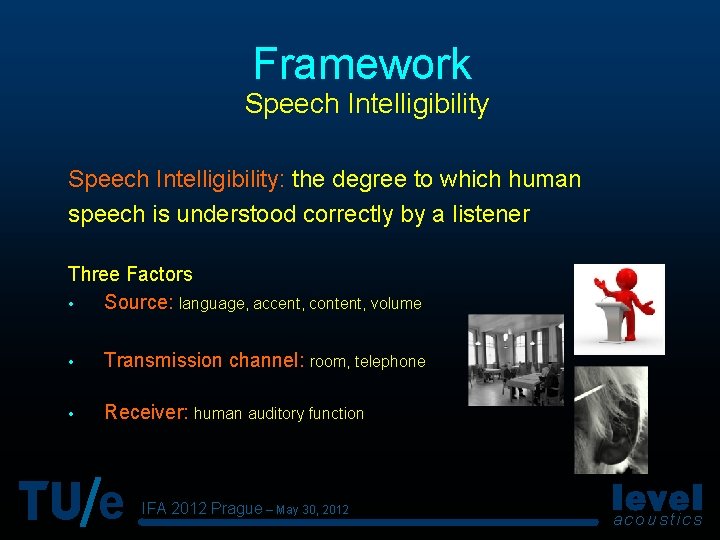 Framework Speech Intelligibility: the degree to which human speech is understood correctly by a