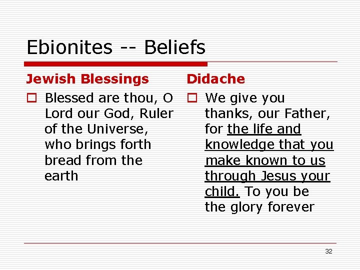 Ebionites -- Beliefs Jewish Blessings o Blessed are thou, O Lord our God, Ruler