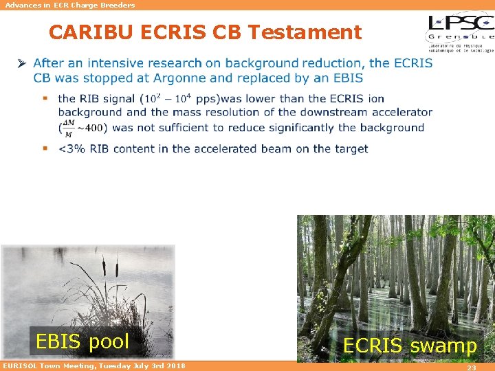 Advances in ECR Charge Breeders CARIBU ECRIS CB Testament Ø EBIS pool EURISOL Town