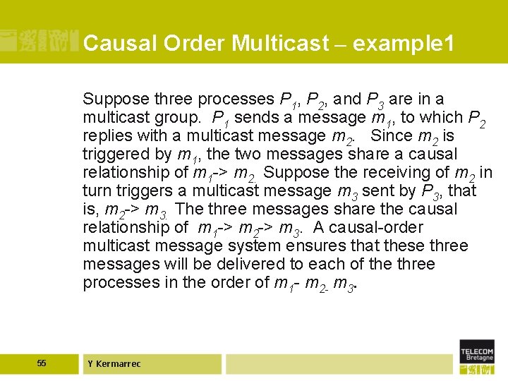 Causal Order Multicast – example 1 Suppose three processes P 1, P 2, and