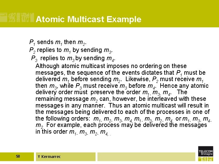 Atomic Multicast Example P 1 sends m 1 then m 2. P 2 replies