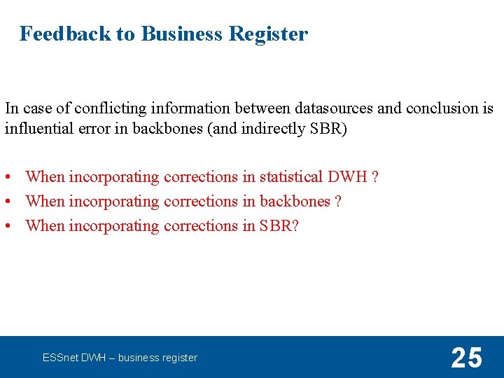 Feedback to Business Register In case of conflicting information between datasources and conclusion is