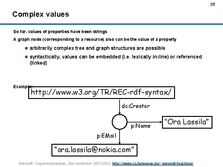 35 Complex values So far, values of properties have been strings A graph node