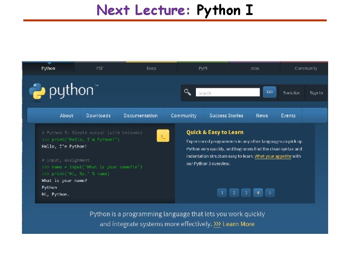 Next Lecture: Python I 