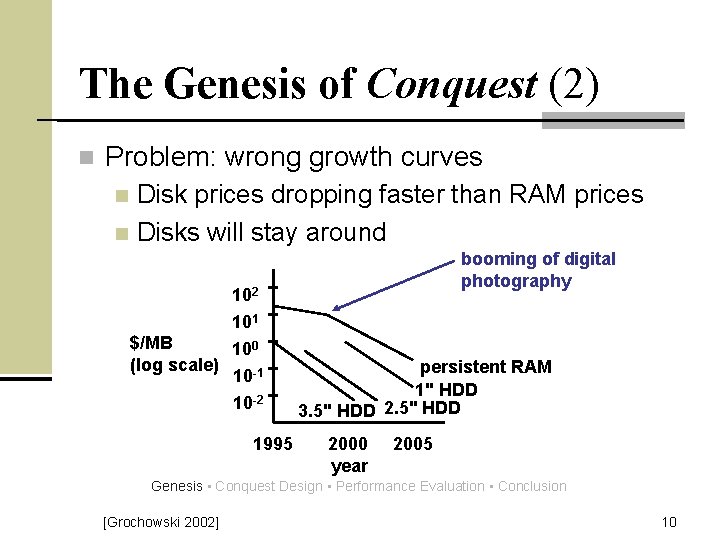 The Genesis of Conquest (2) n Problem: wrong growth curves Disk prices dropping faster