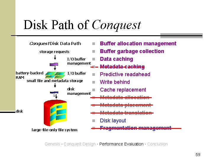 Disk Path of Conquest Disk Data Path n storage requests n I/O buffer n