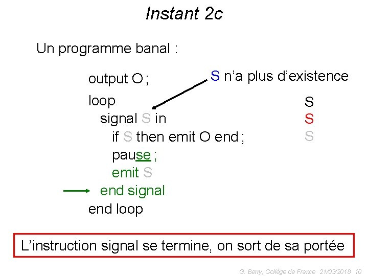 Instant 2 c Un programme banal : output O ; S n’a plus d’existence